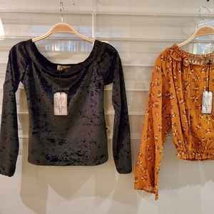 Black Velvet Long Sleeve Dressy Top LACERF